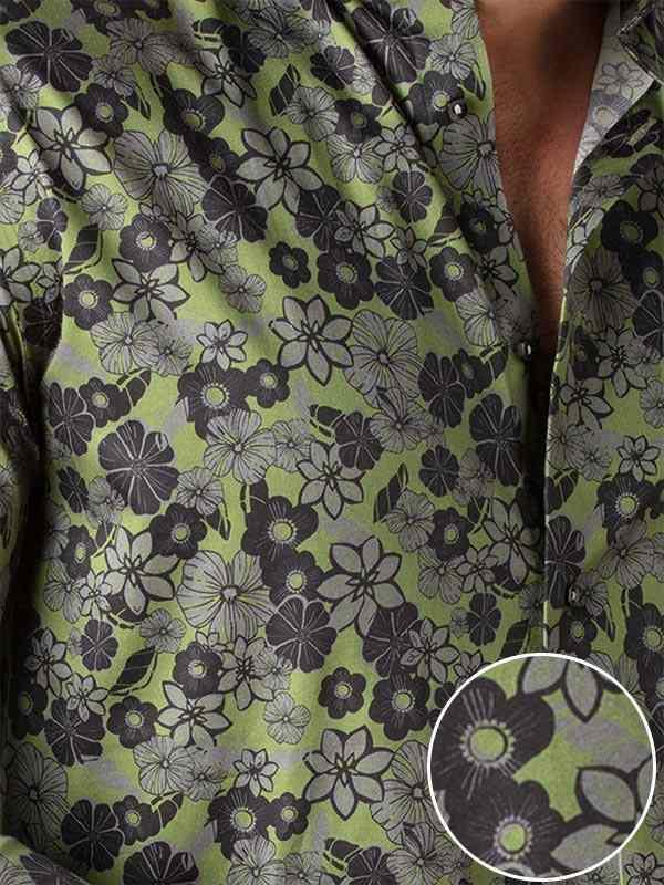 Petyr Green Printed Full Sleeve Single Cuff Slim Fit Party Wear  Blended Shirt