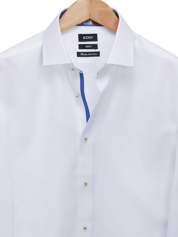 Pietro White Solid Full Sleeve Single Cuff Slim Fit Party Wear Cotton Shirt
