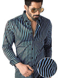 Rafa Cobalt Striped Full Sleeve Single Cuff Slim Fit Party Wear Blended Shirt