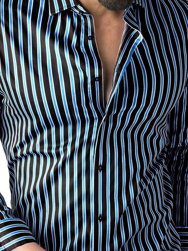 Rafa Cobalt Striped Full Sleeve Single Cuff Slim Fit Party Wear Blended Shirt