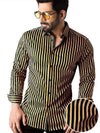 Rafa Ochre Striped Full Sleeve Single Cuff Slim Fit Party Wear Blended Shirt
