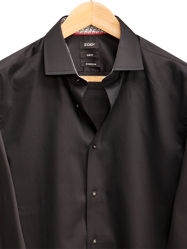 Riccardo Black Solid Full Sleeve Single Cuff Slim Fit Party Wear Blended Shirt