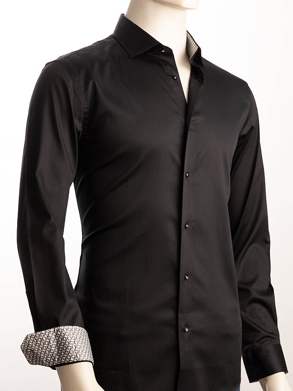 Riccardo Black Solid Full Sleeve Single Cuff Slim Fit Party Wear Blended Shirt