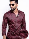 Rogers Burgundy Printed Full Sleeve Single Cuff Slim Fit Party Wear Blended Shirt