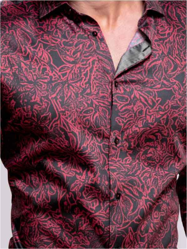 Rogers Burgundy Printed Full Sleeve Single Cuff Slim Fit Party Wear Blended Shirt