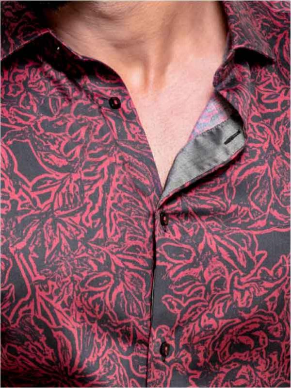 Rogers Burgundy Printed Full Sleeve Single Cuff Slim Fit Party Wear Blended Shirt