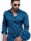 Rogers Cobalt Printed Full Sleeve Single Cuff Slim Fit Party Wear Blended Shirt