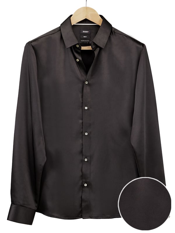 Russell Black Satin Full Sleeve Single Cuff Slim Fit Party Wear Poly Satin  Shirt | Zodiac  Zodiac Finest Quality Clothing