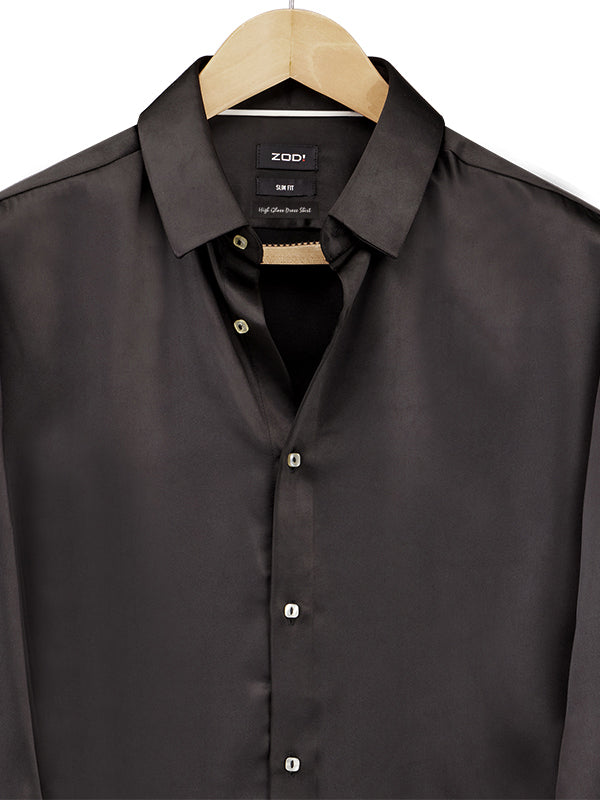Russell Black Satin Full Sleeve Single Cuff Slim Fit Party Wear Poly Satin Shirt