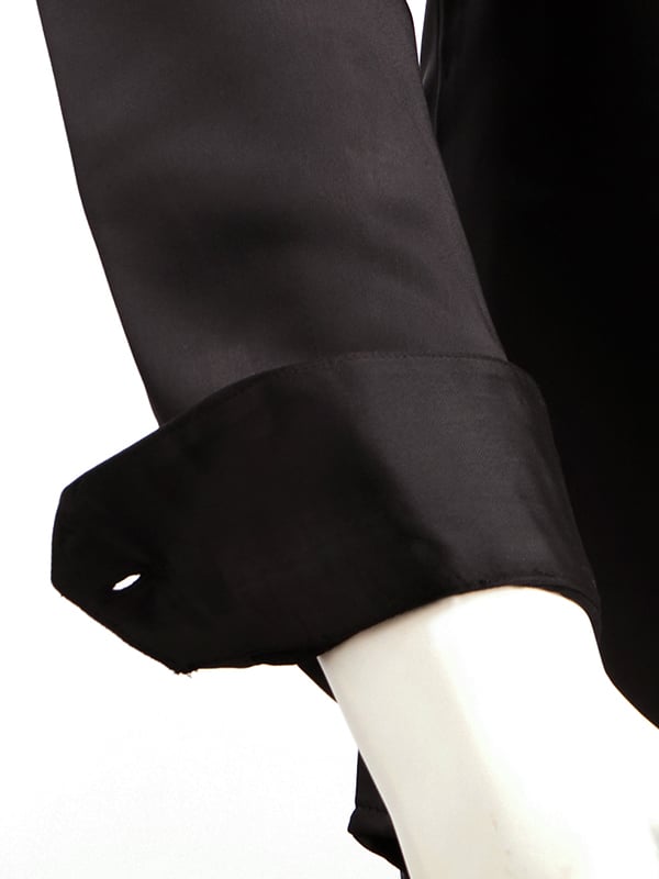 Russell Black Satin Full Sleeve Single Cuff Slim Fit Party Wear Poly Satin Shirt