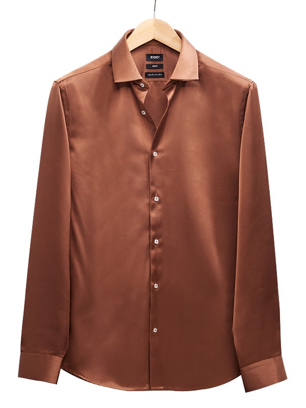 Russell Brown Satin Full Sleeve Single Cuff Slim Fit Party Wear Poly Satin Shirt