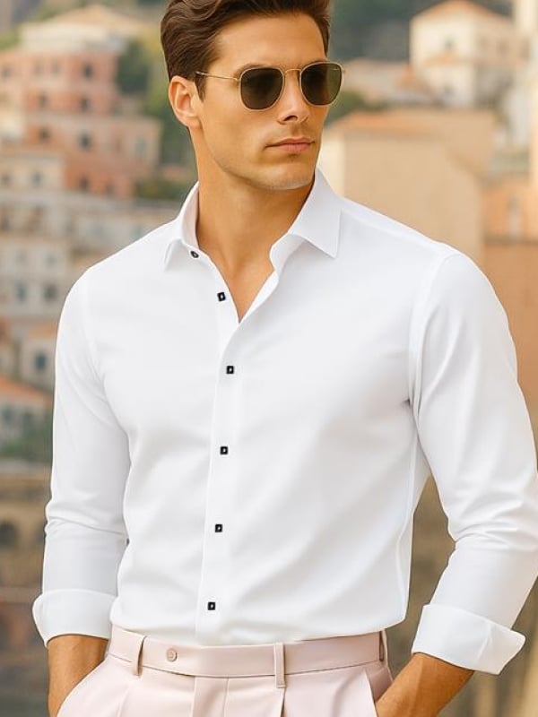 Russell Cream Satin Full Sleeve Single Cuff Slim Fit Party Wear Poly Satin Shirt