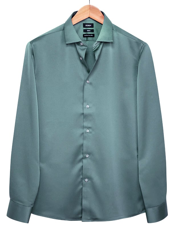 Russell Green Satin Full Sleeve Single Cuff Slim Fit Party Wear Poly Satin Shirt