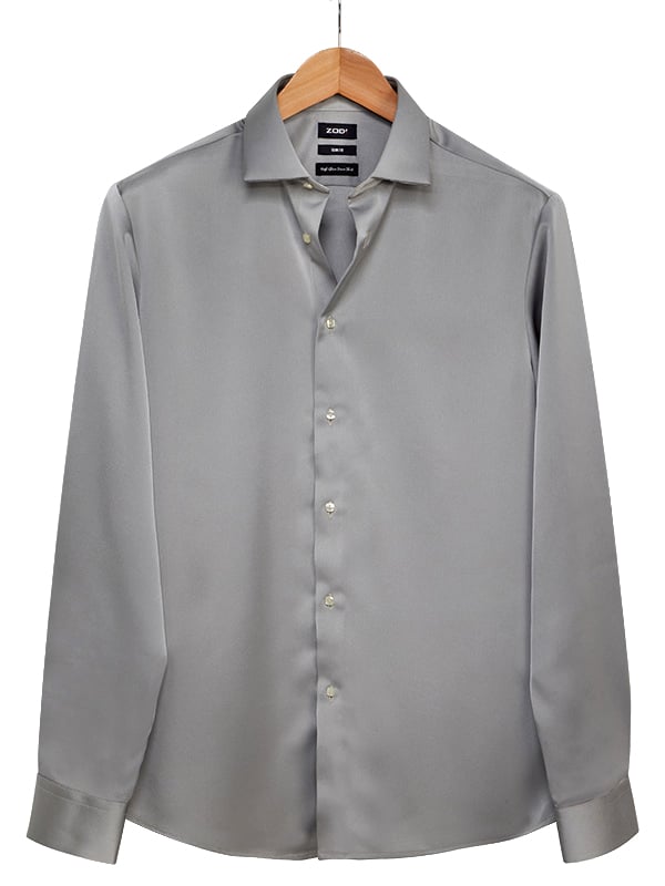 Russell Light Grey Satin Full Sleeve Single Cuff Slim Fit Party Wear Poly Satin Shirt