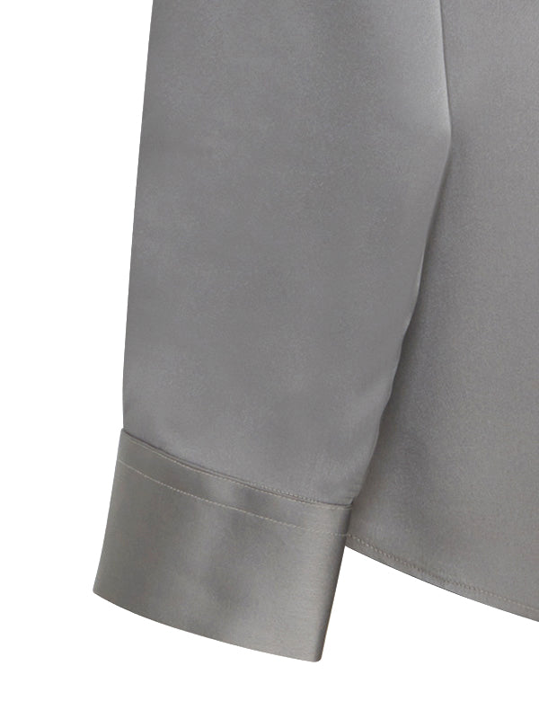 Russell Light Grey Satin Full Sleeve Single Cuff Slim Fit Party Wear Poly Satin Shirt