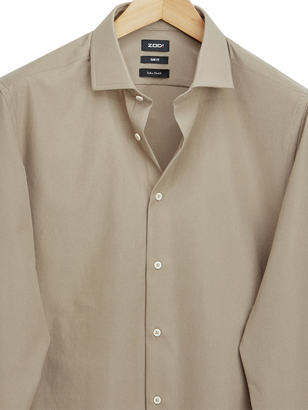 Sainz Beige Tecnho 4 Way Stretch Solid Full Sleeve Single Cuff Slim Fit Party Wear Blended Shirt