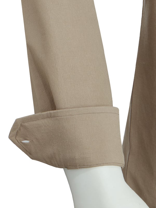 Sainz Beige Tecnho 4 Way Stretch Solid Full Sleeve Single Cuff Slim Fit Party Wear Blended Shirt