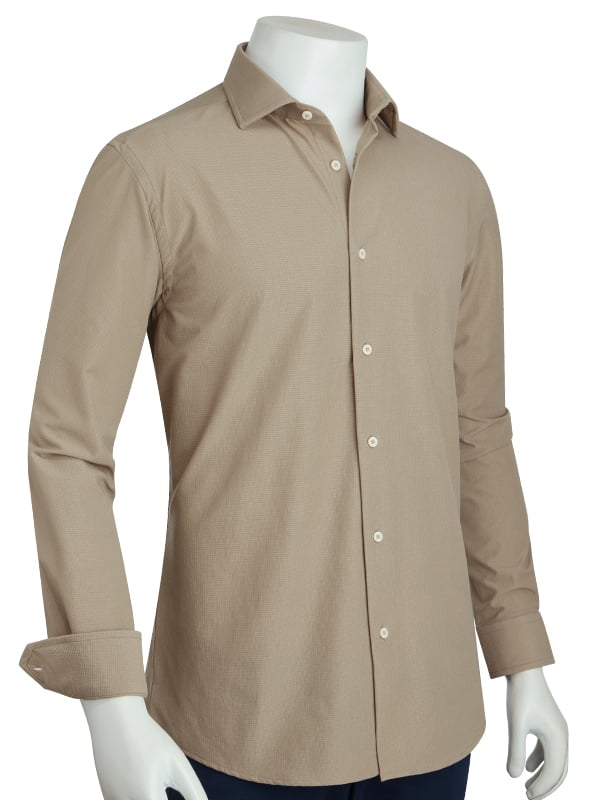 Sainz Beige Tecnho 4 Way Stretch Solid Full Sleeve Single Cuff Slim Fit Party Wear Blended Shirt