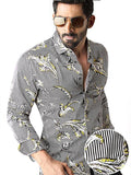 Salazar Black Printed Full Sleeve Single Cuff Slim Fit Party Wear Blended Shirt