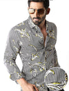 Salazar Black Printed Full Sleeve Single Cuff Slim Fit Party Wear Blended Shirt