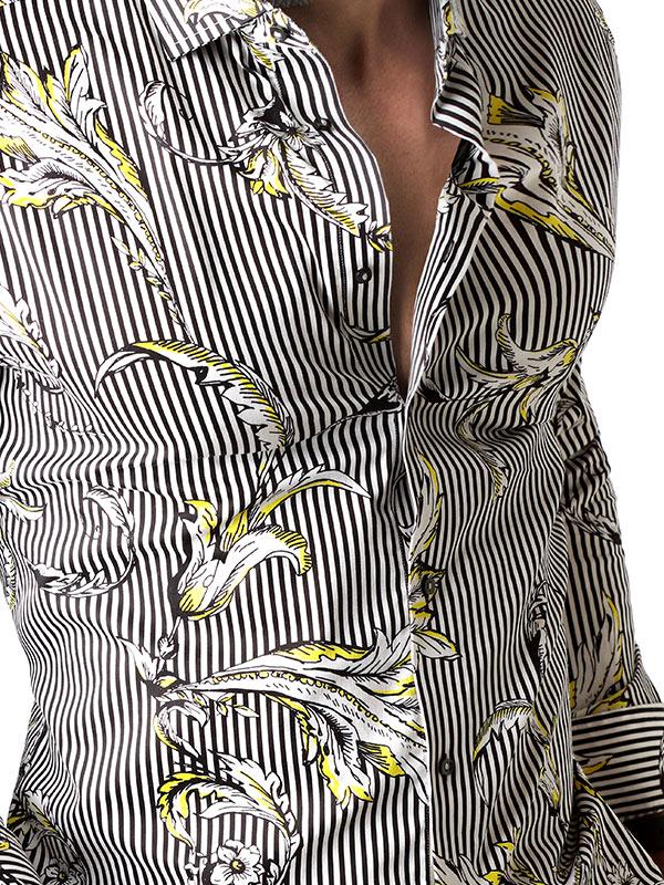Salazar Black Printed Full Sleeve Single Cuff Slim Fit Party Wear Blended Shirt