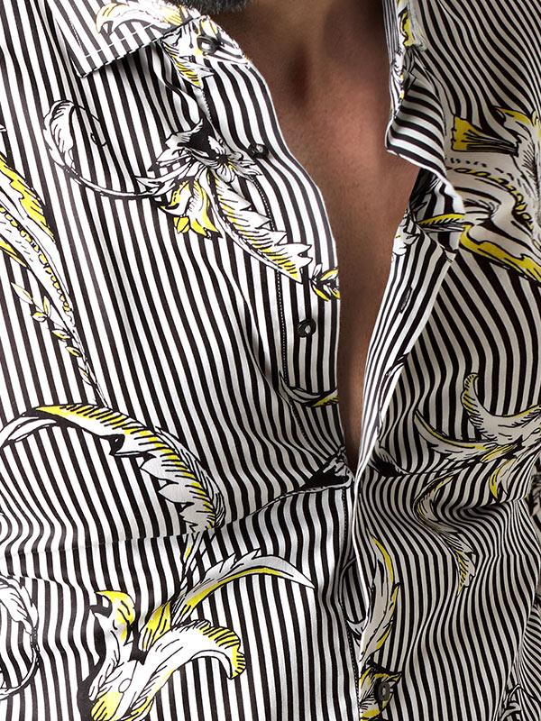Salazar Black Printed Full Sleeve Single Cuff Slim Fit Party Wear Blended Shirt