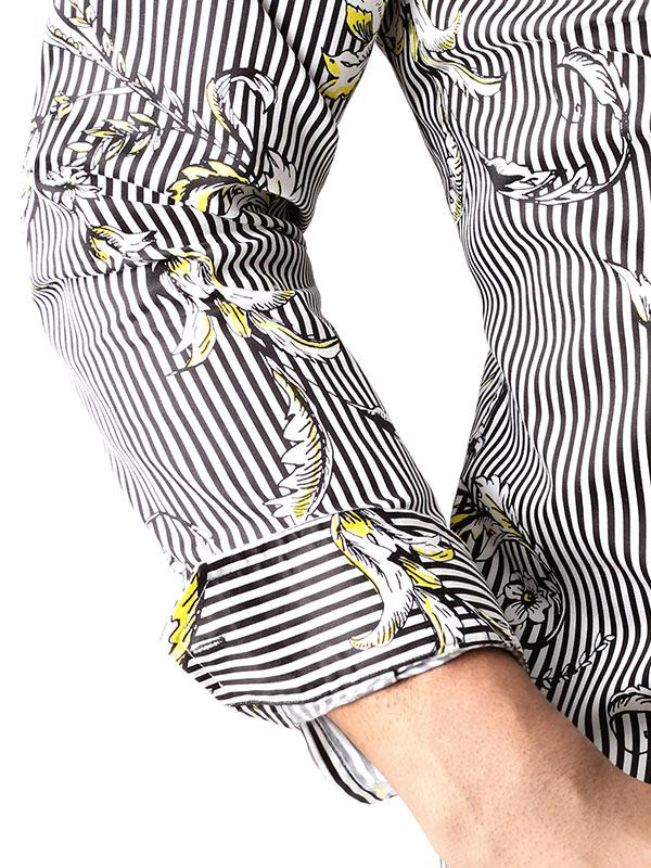 Salazar Black Printed Full Sleeve Single Cuff Slim Fit Party Wear Blended Shirt