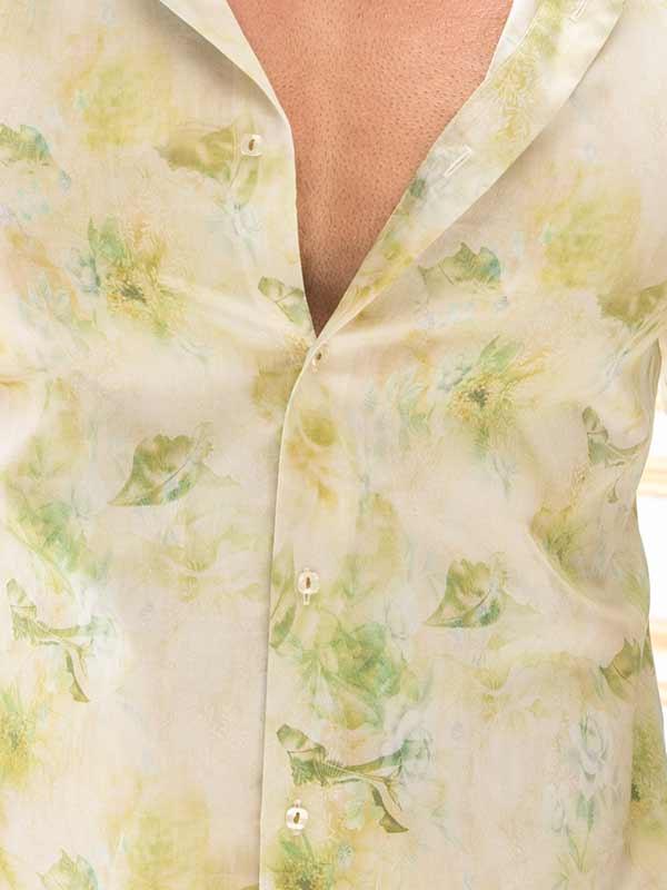 Salcedo Green Printed Full Sleeve Single Cuff Slim Fit Party Wear Blended Shirt