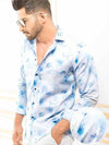 Salcedo Blue Printed Full Sleeve Single Cuff Slim Fit Party Wear Blended Shirt