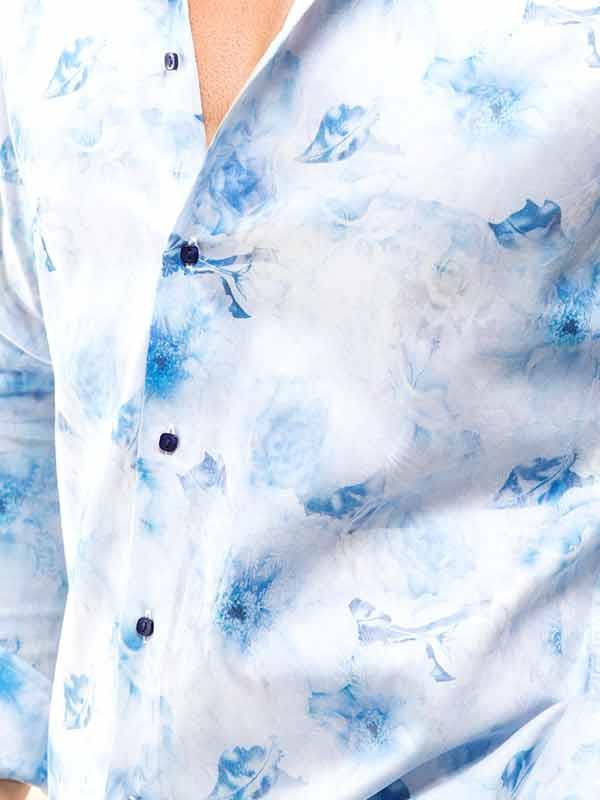 Salcedo Blue Printed Full Sleeve Single Cuff Slim Fit Party Wear Blended Shirt