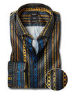 Salvatore Ochre Printed Full Sleeve Single Cuff Slim Fit Party Wear Blended Shirt