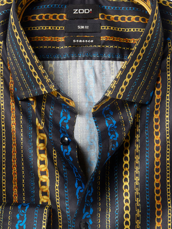 Salvatore Ochre Printed Full Sleeve Single Cuff Slim Fit Party Wear Blended Shirt