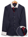 Scuba Navy Solid Full Sleeve Single Cuff Slim Fit  Party Wear Blended Shirt