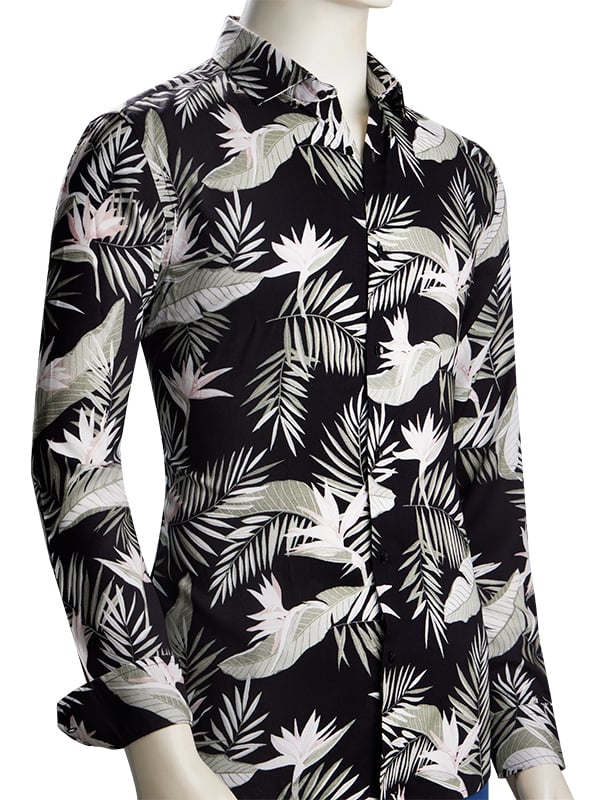 Silvano Black Printed Full Sleeve Single Cuff Slim Fit Party Wear Viscose Shirt