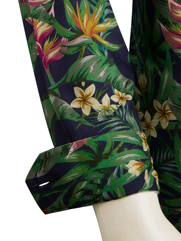 Silvano Black Printed Full Sleeve Single Cuff Slim Fit Party Wear Viscose Shirt