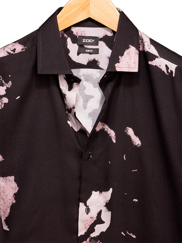 Silvano Black Printed Full Sleeve Single Cuff Slim Fit Party Wear Viscose Shirt