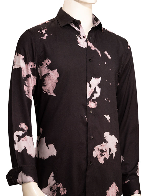 Silvano Black Printed Full Sleeve Single Cuff Slim Fit Party Wear Viscose Shirt