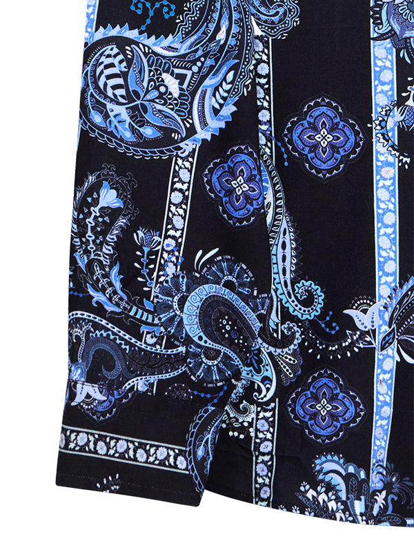 Silvano Blue Printed Full Sleeve Single Cuff Slim Fit Party Wear Viscose Shirt