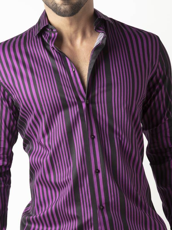 Sinaloa Purple Striped Full Sleeve Single Cuff Slim Fit Party Wear Blended Shirt