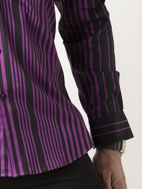 Sinaloa Purple Striped Full Sleeve Single Cuff Slim Fit Party Wear Blended Shirt