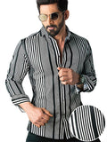 Sinaloa Black Striped Full Sleeve Single Cuff Slim Fit Party Wear Blended Shirt