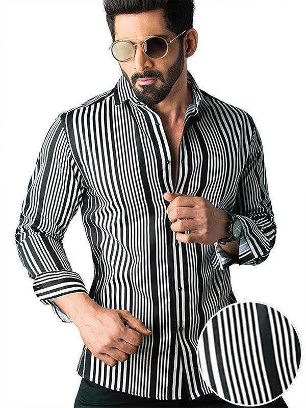 Sinaloa Black Striped Full Sleeve Single Cuff Slim Fit Party Wear Blended Shirt