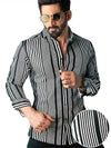 Sinaloa Black Striped Full Sleeve Single Cuff Slim Fit Party Wear Blended Shirt