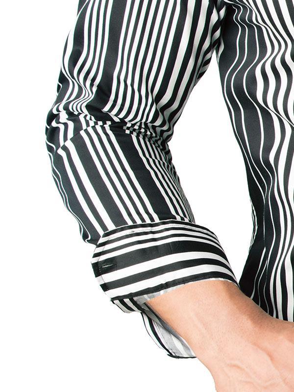 Sinaloa Black Striped Full Sleeve Single Cuff Slim Fit Party Wear Blended Shirt