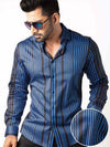 Sinaloa Cobalt Striped Full Sleeve Single Cuff Slim Fit Party Wear Blended Shirt
