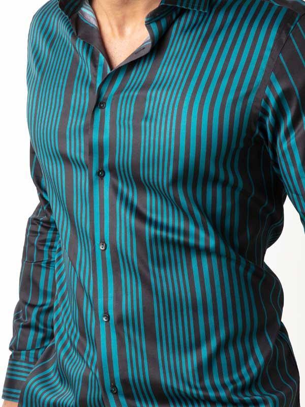 Sinaloa Teal Striped Full Sleeve Single Cuff Slim Fit Party Wear Blended Shirt