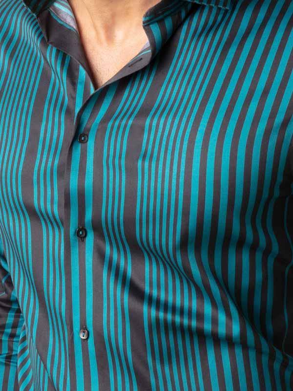 Sinaloa Teal Striped Full Sleeve Single Cuff Slim Fit Party Wear Blended Shirt