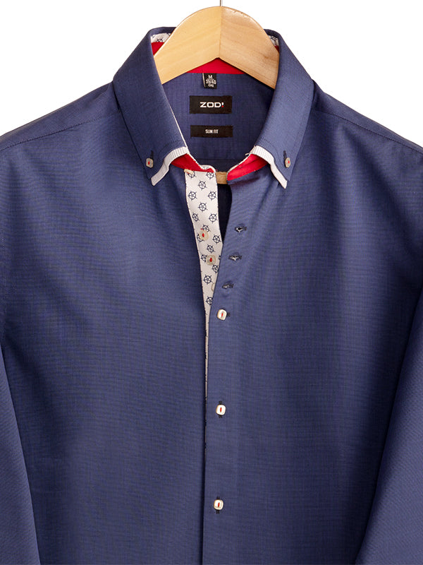 Skipper Blue Solid Full Sleeve Single Cuff Slim Fit Party Wear Cotton Shirt