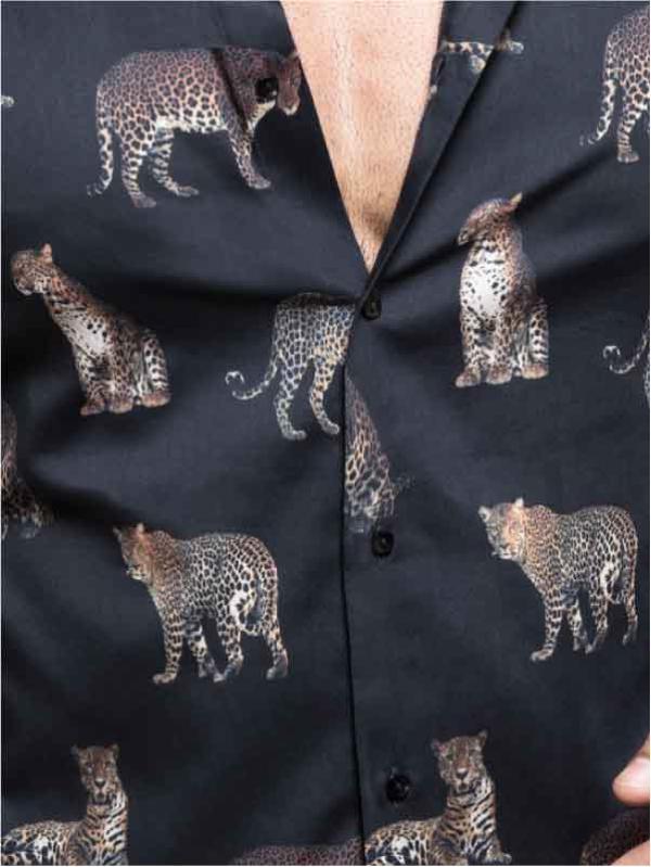 Snoop Black Printed Full Sleeve Single Cuff Slim Fit Party Wear Blended Shirt