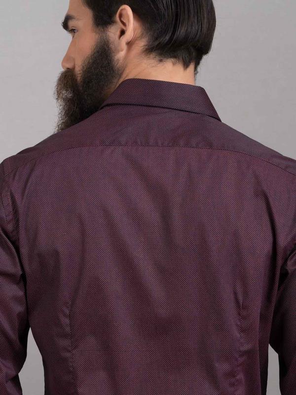 Sortie Burgundy Printed Full Sleeve Single Cuff Slim Fit Party Wear Blended Shirt